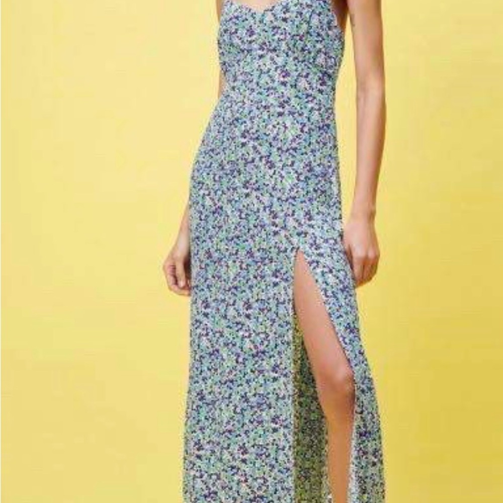 Zara Blue and White Slit Maxi Dress
